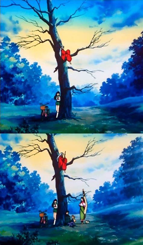 Inuyasha In A Tree Kagome By Her Bike Then Miroku Shippo And Sango