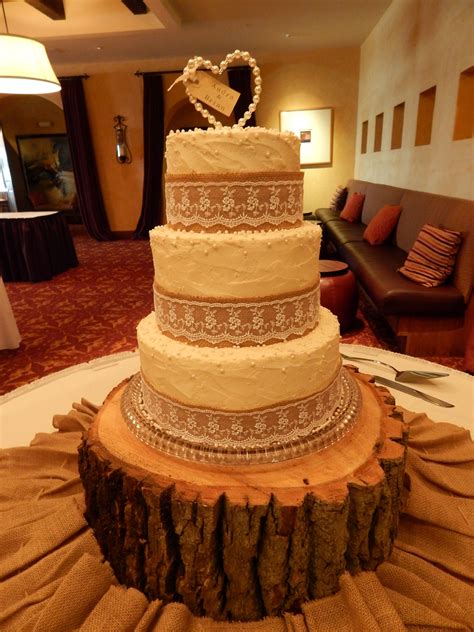 Burlap And Lace 3 Tier Rustic Wedding Cake For Audra And Brian 10