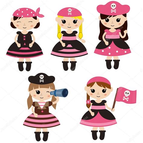 Set Of Cute Cartoon Girl Pirates Stock Vector Image By ©ninamunha 124204008