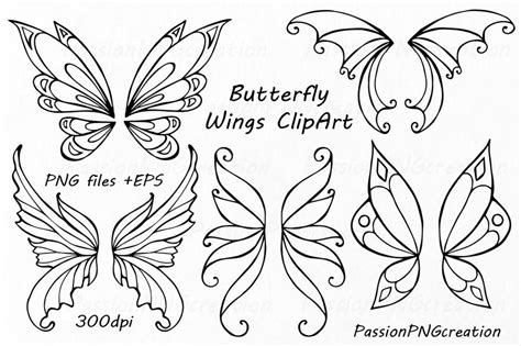 Butterfly Wings Clipart Doodle Wings Clip Art Hand Drawn Etsy Fairy