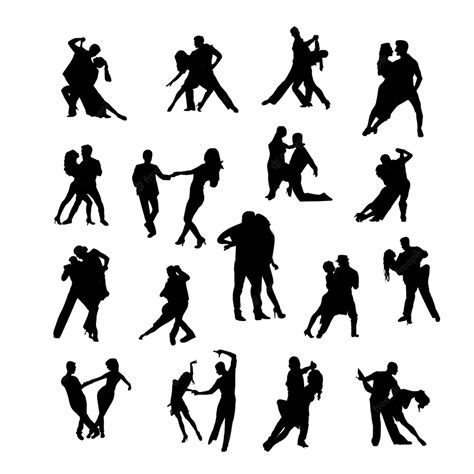 premium vector couple silhouettes dancing set in full shot