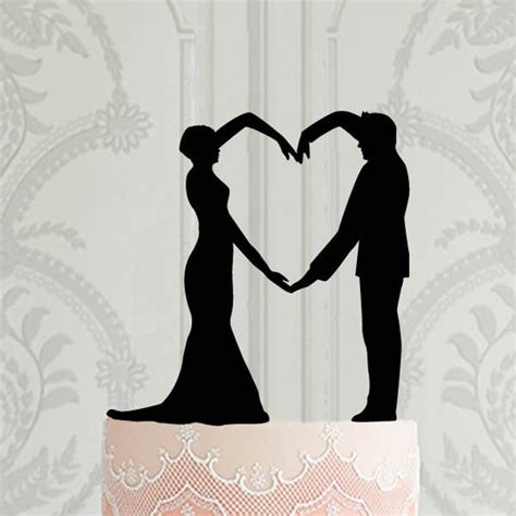 Wedding Cake Topper Bride And Groom Silhouette Cake Etsy