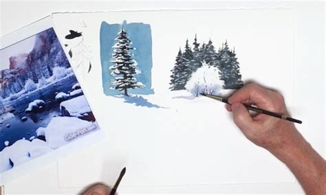 Watercolor Techniques For Realistic Snowy Trees And Bushes