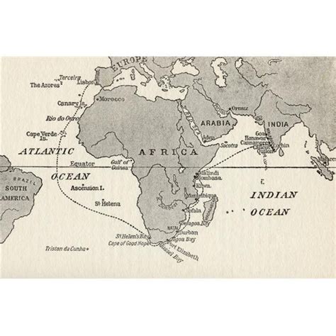 Sketch Map Illustrating Vasco Da Gamas Voyages The Dotted Line