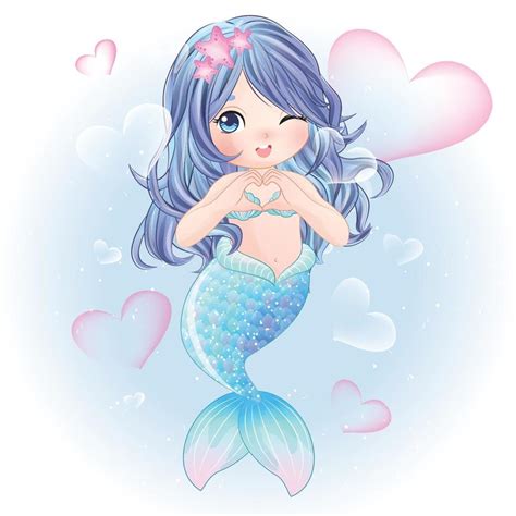 Cute Mermaid With Watercolor Illustration Vector Art At Vecteezy
