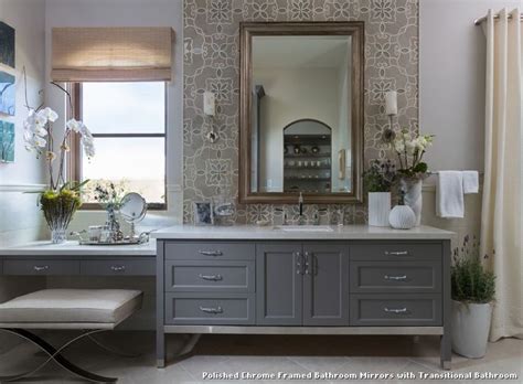 If you want your bathroom to have a vertical look (especially if you have tall ceilings and want to highlight if you opt for a framed mirror, remember to think about what finish you want, like brush chrome, brush nickel, brass, or matte black. Polished Chrome Framed Bathroom Mirrors