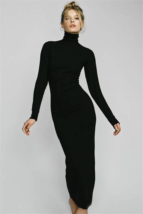 Long Sleeve Turtleneck Dress Maxi Black Éterne
