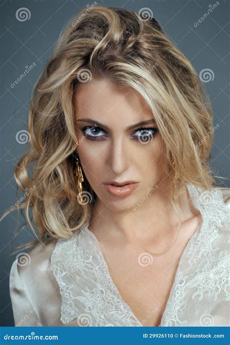 Beautiful Blonde Girl With Messy Hair Stock Photo Image Of Actress