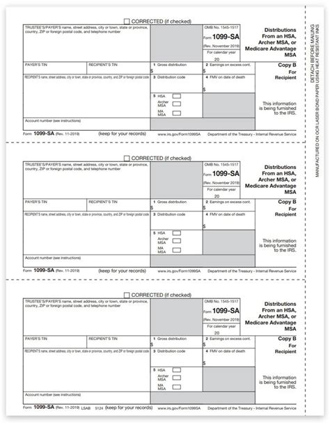 1099sa Tax Forms For Msa And Hsa Distributions Copy B