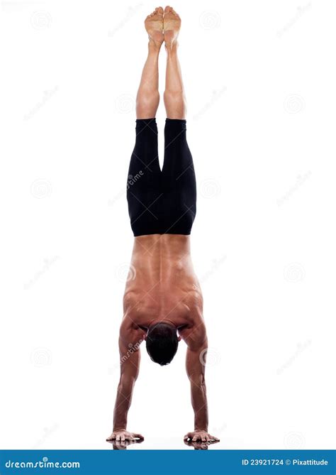 Man Yoga Handstand Full Length Gymnastic Acrobatic Stock Photo Image