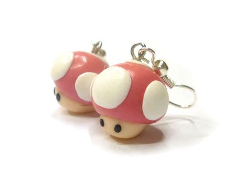 Super Mario Pink Mushroom Earrings Polymer Clay By Teneredelizie On