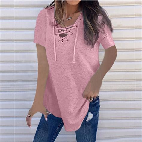 New Fashion T Shirt Woman Summer Short Sleeve Sexy Solid V Neck Cotton Hollow Out Women Top Slim