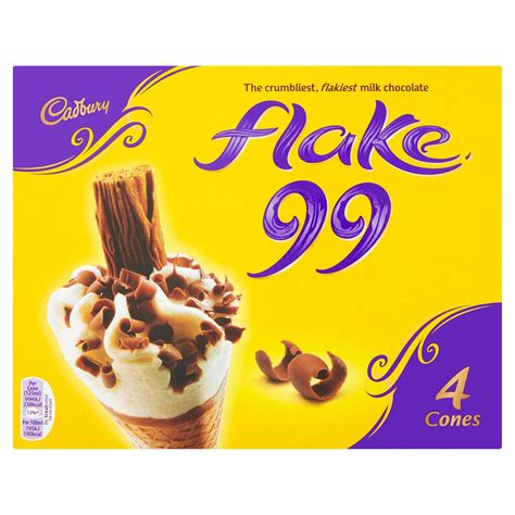 Cadbury Flake 99 Cones 4 X 125ml 500ml Ice Cream Cones Sticks