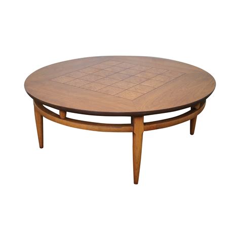 Lane Furniture mid-century round burl inlay walnut coffee table
