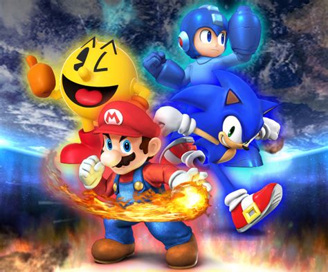 Ssb4 Mario Pac Man Megaman And Sonic Bg By Silverdahedgehog06 On