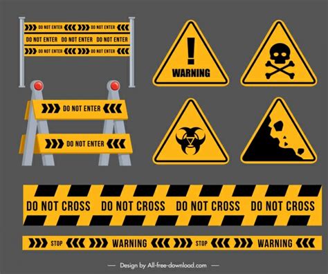 Road Warning Sign Templates Modern Black Yellow Shapes Vectors Graphic
