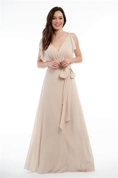 P216005 Charlotte Chiffon Long Bridesmaid Dress With V Neckline