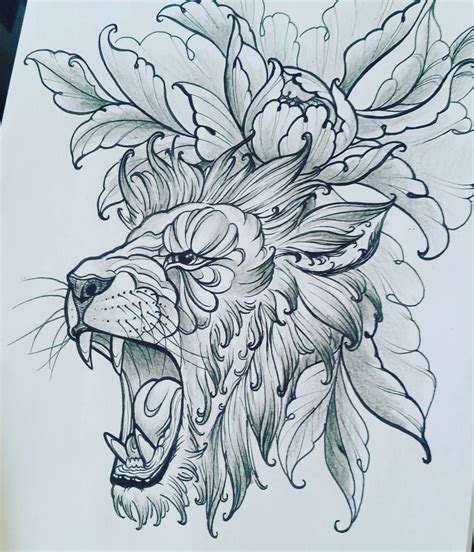 Lion Tattoo Drawing With Flowers Newspaper