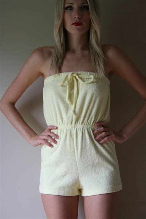70s Romper Pale Yellow Terry Cloth Suzanne Somers Strapless Etsy