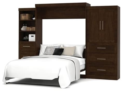 Pemberly Row Queen Wall Bed With Storage Chocolate Transitional