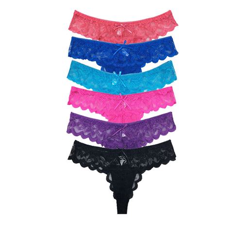 6 pack women s cotton thongs sexy lace underwear panties seamless panty lingerie ebay