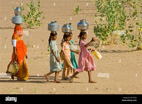 A Group Of Rajasthani Village Women Collecting Water 1 Km From Their