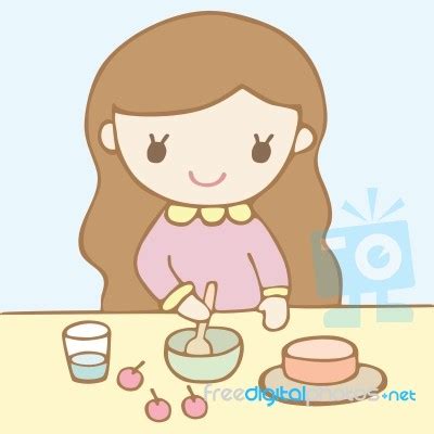 Girl Baking A Cake Cartoon Illustration Stock Image Royalty Free