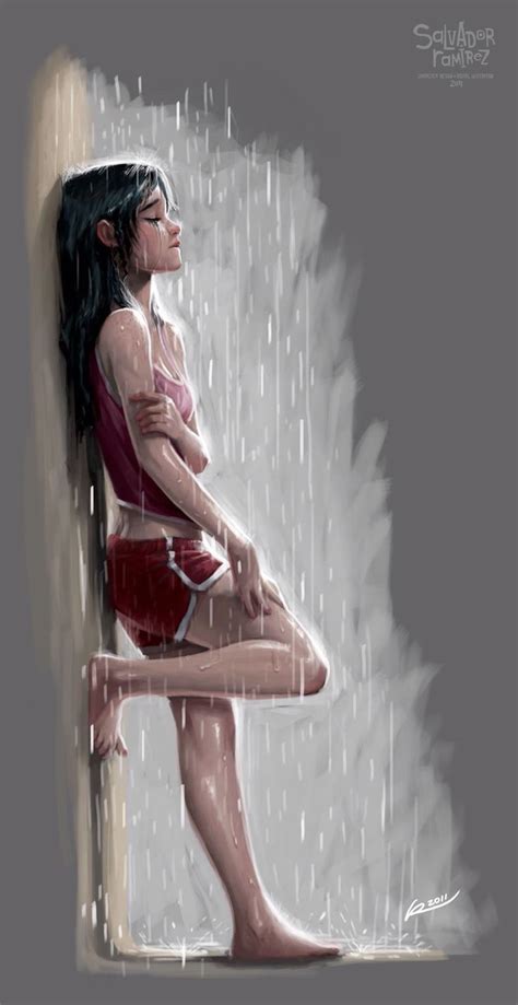 Little Anime Girl Crying Rain