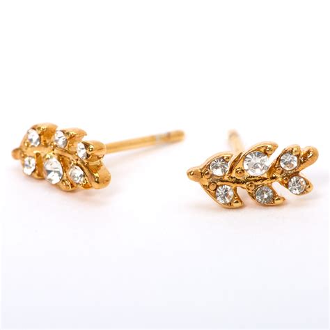 18kt Gold Plated Crystal Leaf Stud Earrings Claires Us