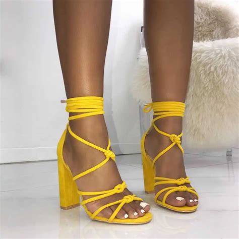 2018 Summer New Style Sandal For Women Suede Cross Ties Rome High Heels