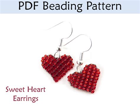Beading Pattern Tutorial Valentines Heart Earrings Square Stitch