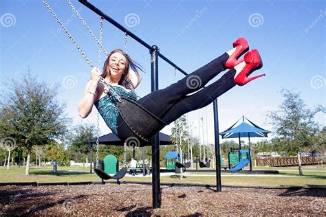 Lovely Voluptuous Brunette On A Swing 7 Stock Image Image Of Alone Full 22513131