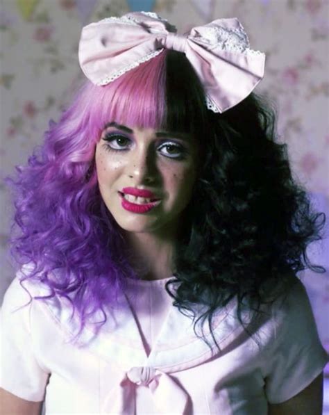 Melanie Martinez Curly Black Purple Hair Bow Split Color Straight