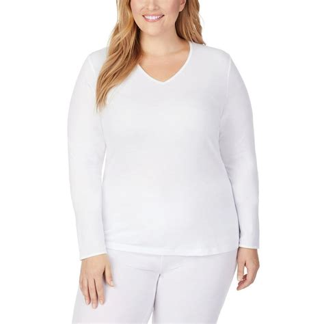 Cuddl Duds Womens Softwear Lace Edge Long Sleeve V Neck Plus Size