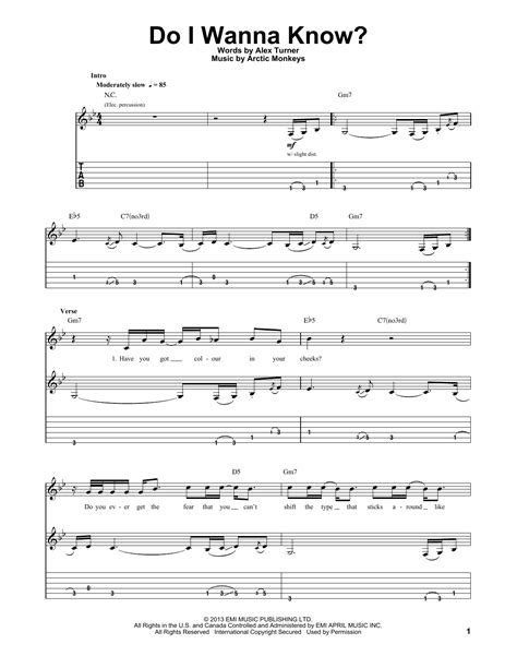 Eb ( and now that we both know ). Do I Wanna Know? Sheet Music | Arctic Monkeys | Guitar Tab ...