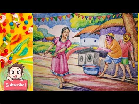 See more ideas about indian art, indian paintings, indian art paintings. Holi festival easy subject drawing - YouTube