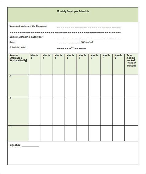 Monthly Schedule Template 14 Free Sample Example Format Download