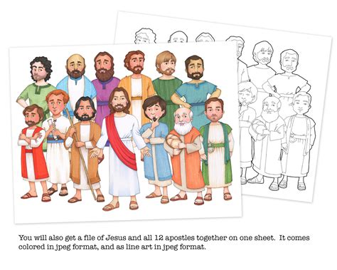 Jesus Christ And His 12 Apostles Clip Art And Coloring Pages Etsy