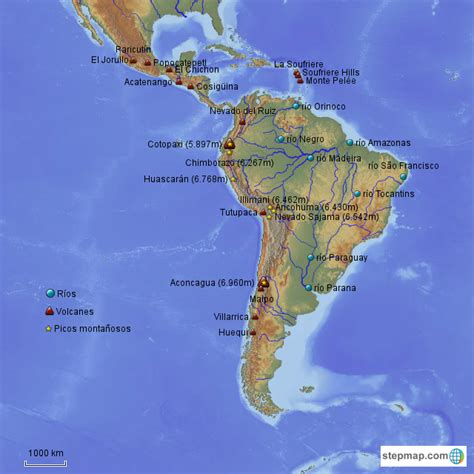 Stepmap Mapa 1 De América Latina Ríos Picos Volcanes Landkarte