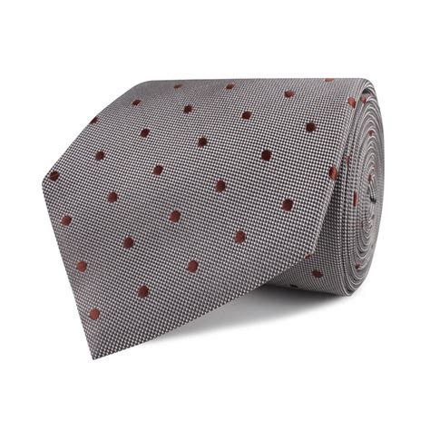 Grey With Brown Polka Dots Necktie Tie Ties Thick Wide Normal