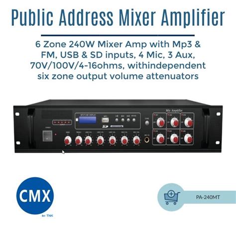 Cmx Pa 240mt Pa 6 Zone 240w Mixer Amplifier With Mp3 And Tuner