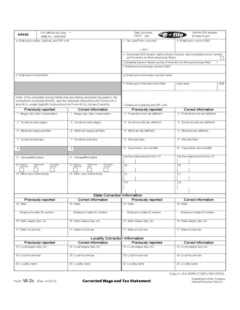 Form W 2c Corrected Wage And Tax Statement 2014 Free Download
