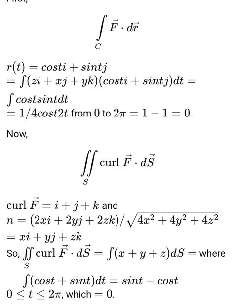 example verify stoke s theorem for the function f zi xj yk where the curve