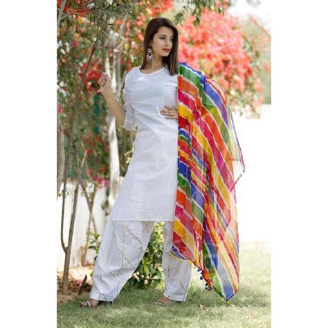 Beautiful White Color Cotton Patiala Salwar Suit With Multicolor