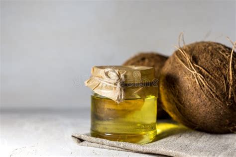 Coconut And Bottle Of Coconut Palm Oil Healthy Food Vegan Aromatherapy