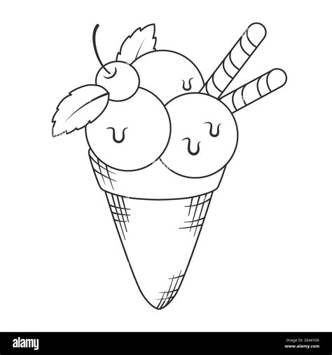 contorno bolas de helado en el cono de gofre aislado sobre fondo blanco ilustración vectorial