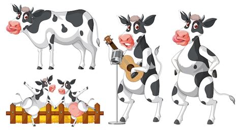 Premium Vector Set Of Different Milk Cows In Cartoon Style