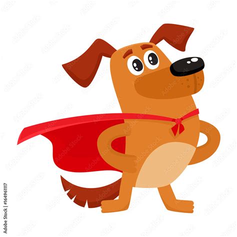 Vetor De Cute Brown Funny Dog Puppy Character In Red Cape Standing As