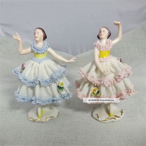 2 Dresden Tiered Lace Porcelain Crown D Miniature Ballerina Figures 3