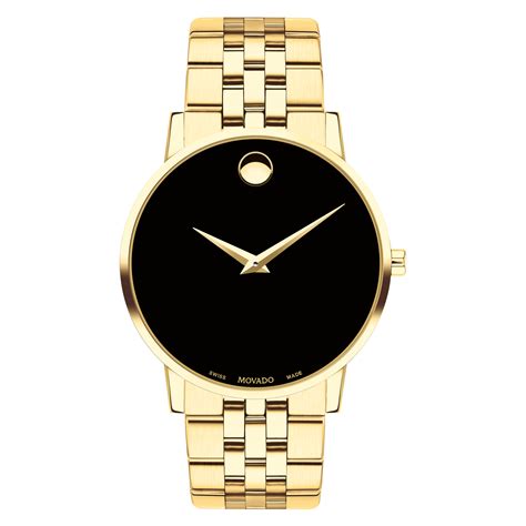 Movado Museum Classic Mens Gold Pvd Bracelet Watch With Black Dial